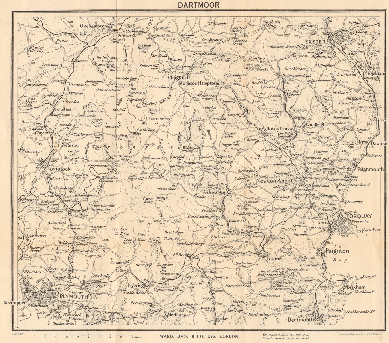 DARTMOOR. Chagford Moretonhampstead Exeter Plymouth Torquay Dartmouth c1948 map